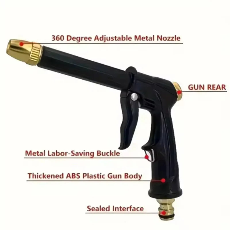 High Pressure Car Wash Water Gun 360° Adjustable Metal Nozzle Garden Water Spray Cleaning Gun