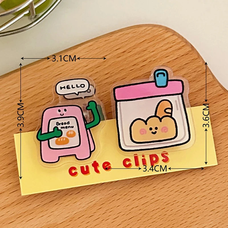 1Pair Cute INS Animated Fruit Sealing Clip Note Clip Cartoon Decoration Gift Acrylic Clip Office Accessories