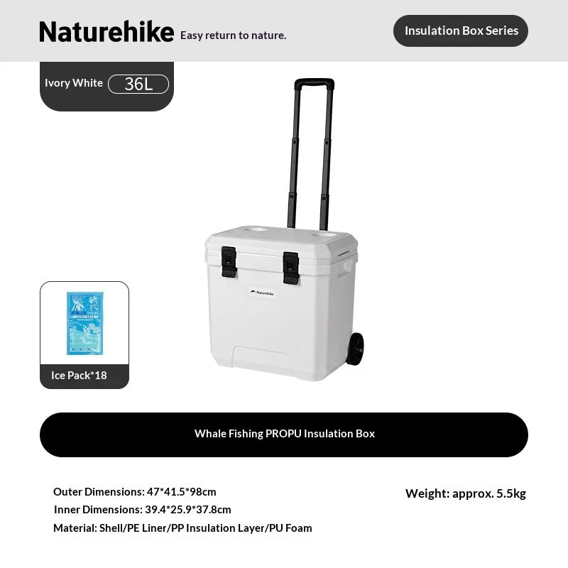 Naturehike Outdoor Camping Cooler Box 17/24/36L Insulated Ice Bucket Portable Car PU Refrigerator Large Capacity Pulley Ice Box