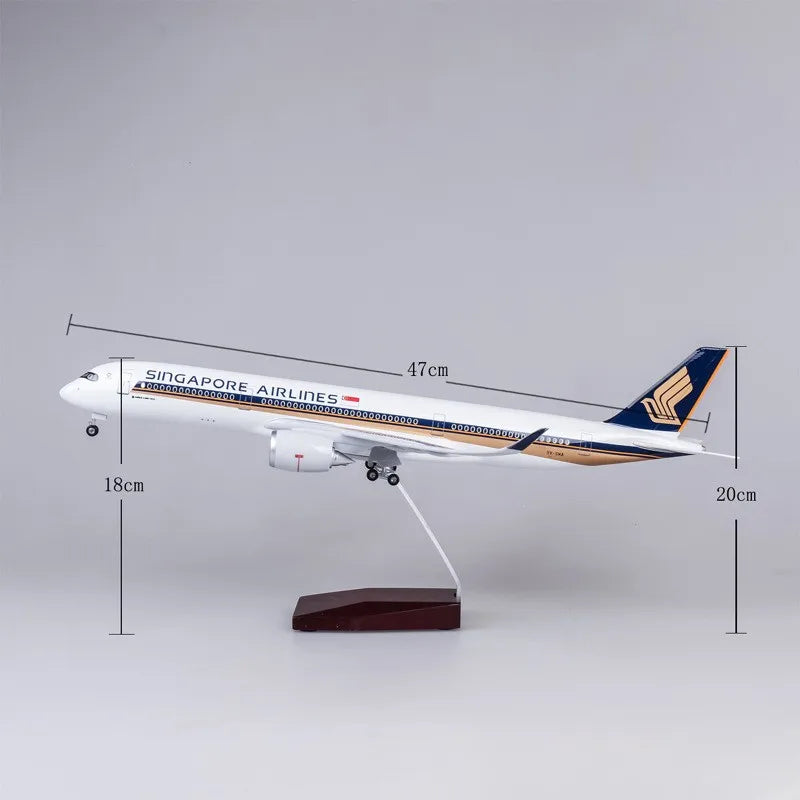47cm Large Scale Toy Plane Singapore A350 Diecast Resin Airplane Model Kit with Stand for Aviation Enthusiast Gift or Collection