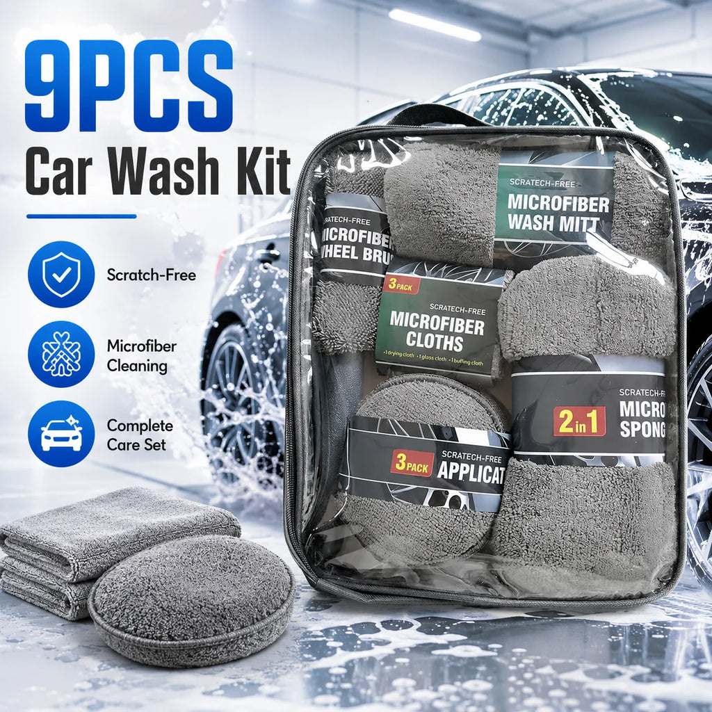 6/9Pcs Microfiber Car Wash Kit Scratch Free Auto Detailing Cleaning Tools Set Car Care Wash Mitt Towels Sponge Applicator Pads