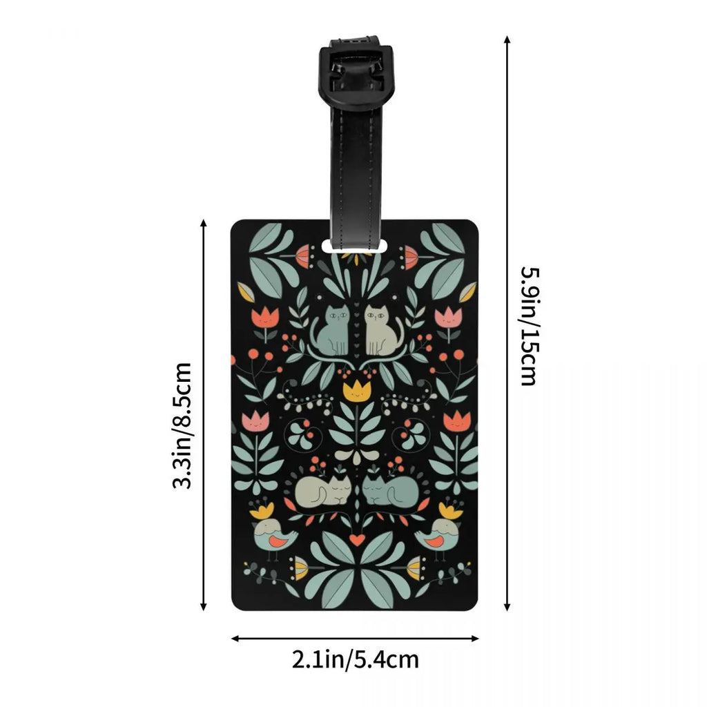 Custom Swedish Folk Cats Luggage Tag With Name Card Privacy Cover ID Label for Travel Bag Suitcase