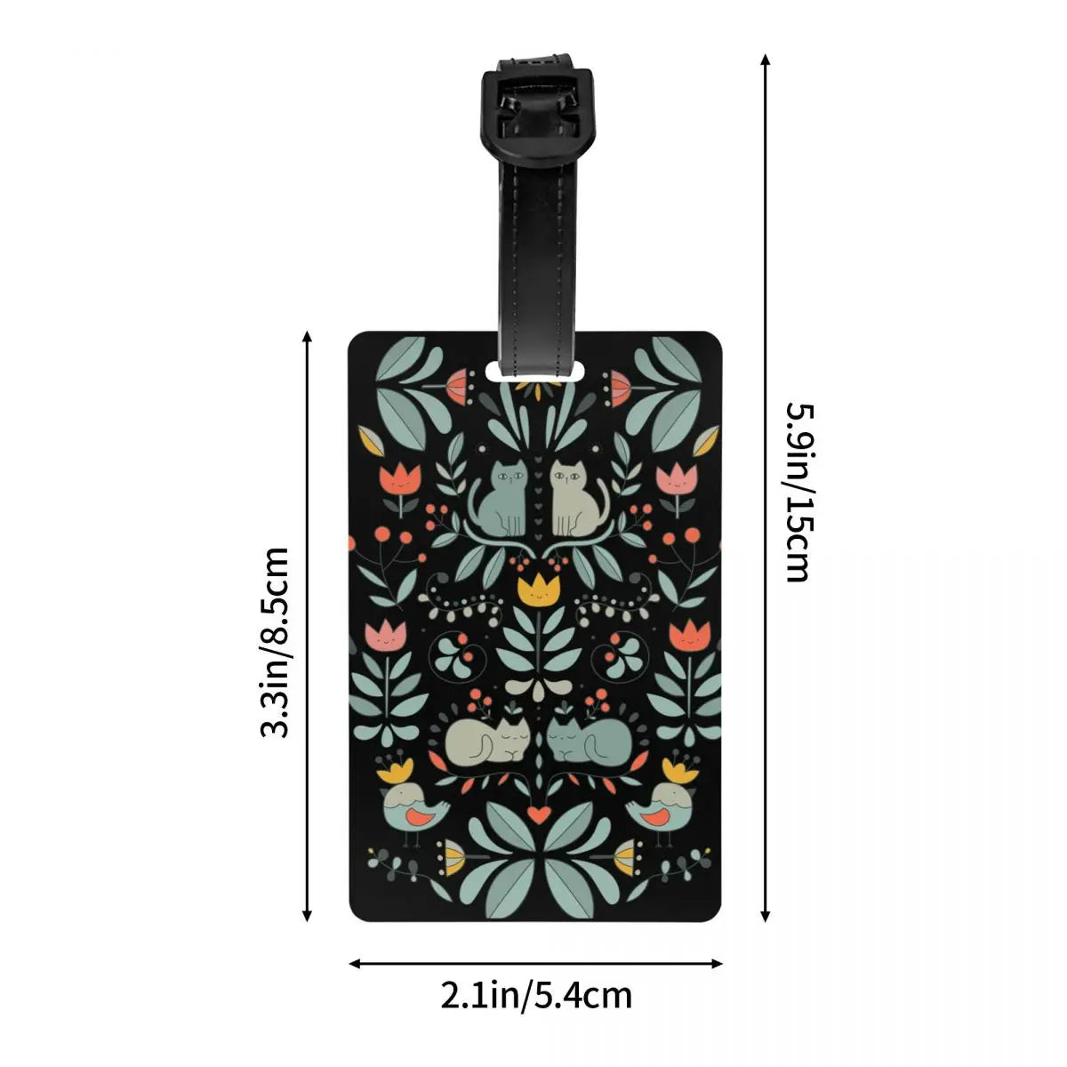 Custom Swedish Folk Cats Luggage Tag With Name Card Privacy Cover ID Label for Travel Bag Suitcase