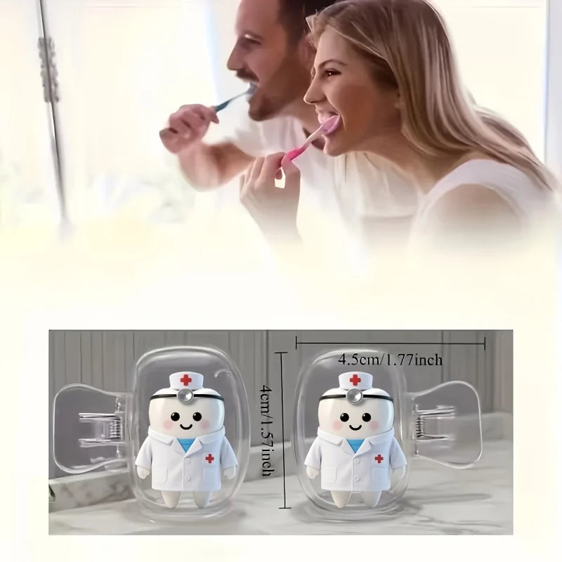2pcs Cute Dentist-Themed Portable Toothbrush Head Covers Storage Boxes Toothbrush Protective Caps Party Holiday Gift For Friends