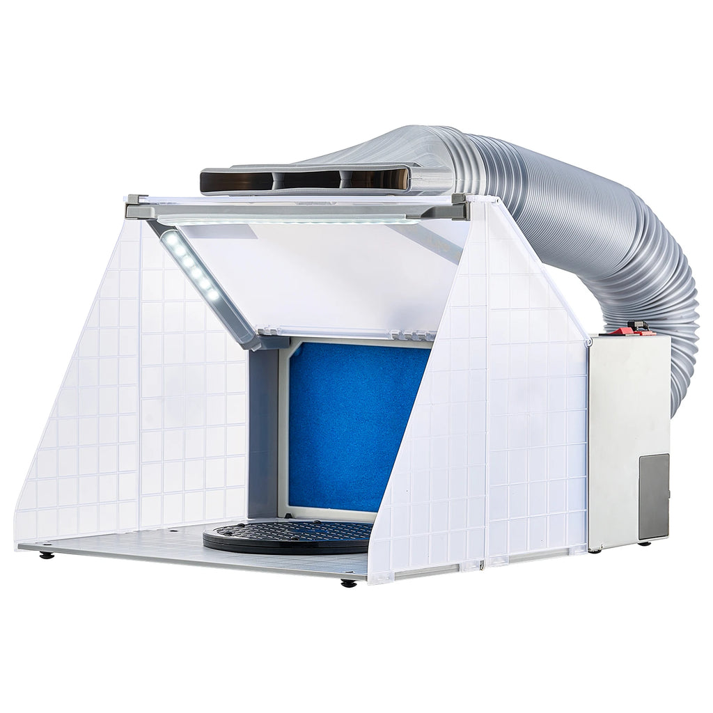 SucceBuy Airbrush Spray Booth Dual-Fans Portable Hobby Airbrush Paint Spray Booth Kit with LED Lights and Exhaust Extension Hose