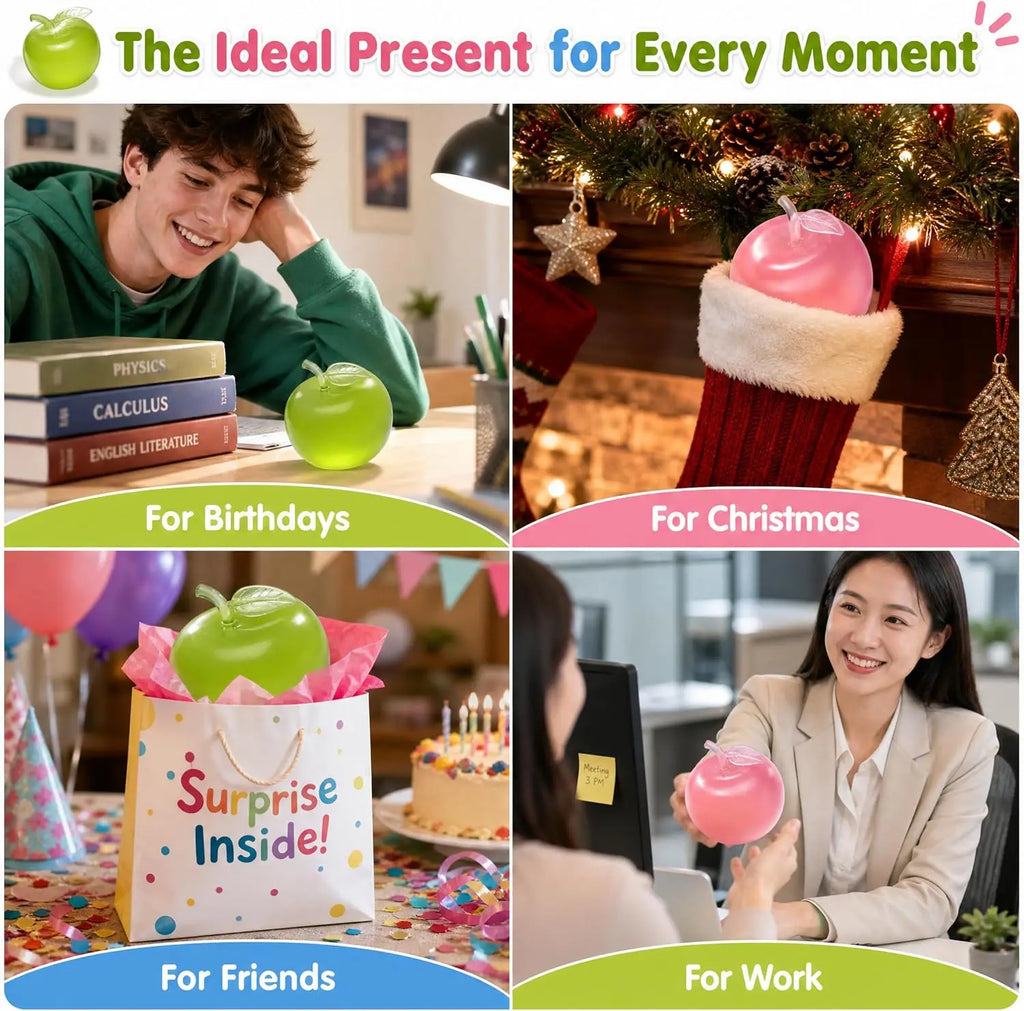 Simulation Apple Squishy Toys, Green Pink Apple Stress Balls Soft Fruit Squishies Squishy Squeeze Balls，For Creative Gift