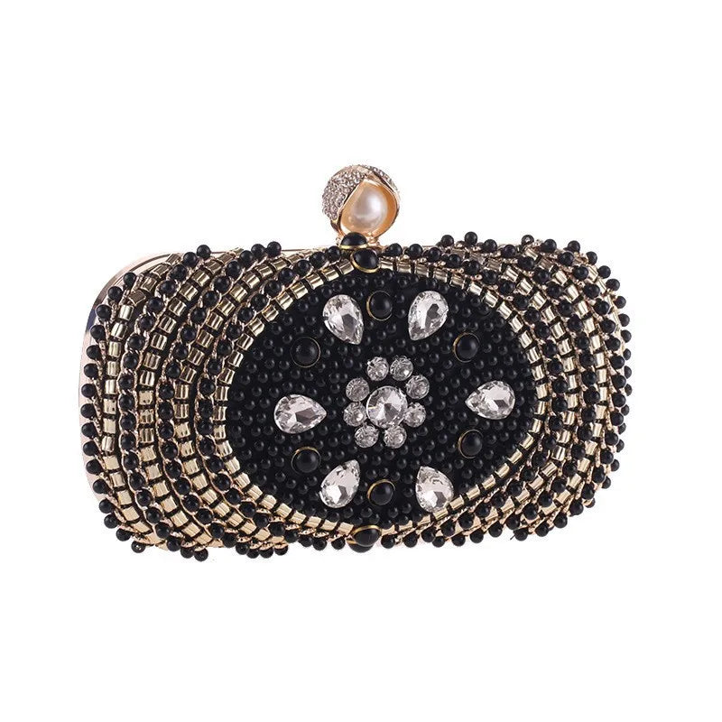 Charming fashion womens dinner bag large capacity European and American heavy industry Pearl evening bag girl