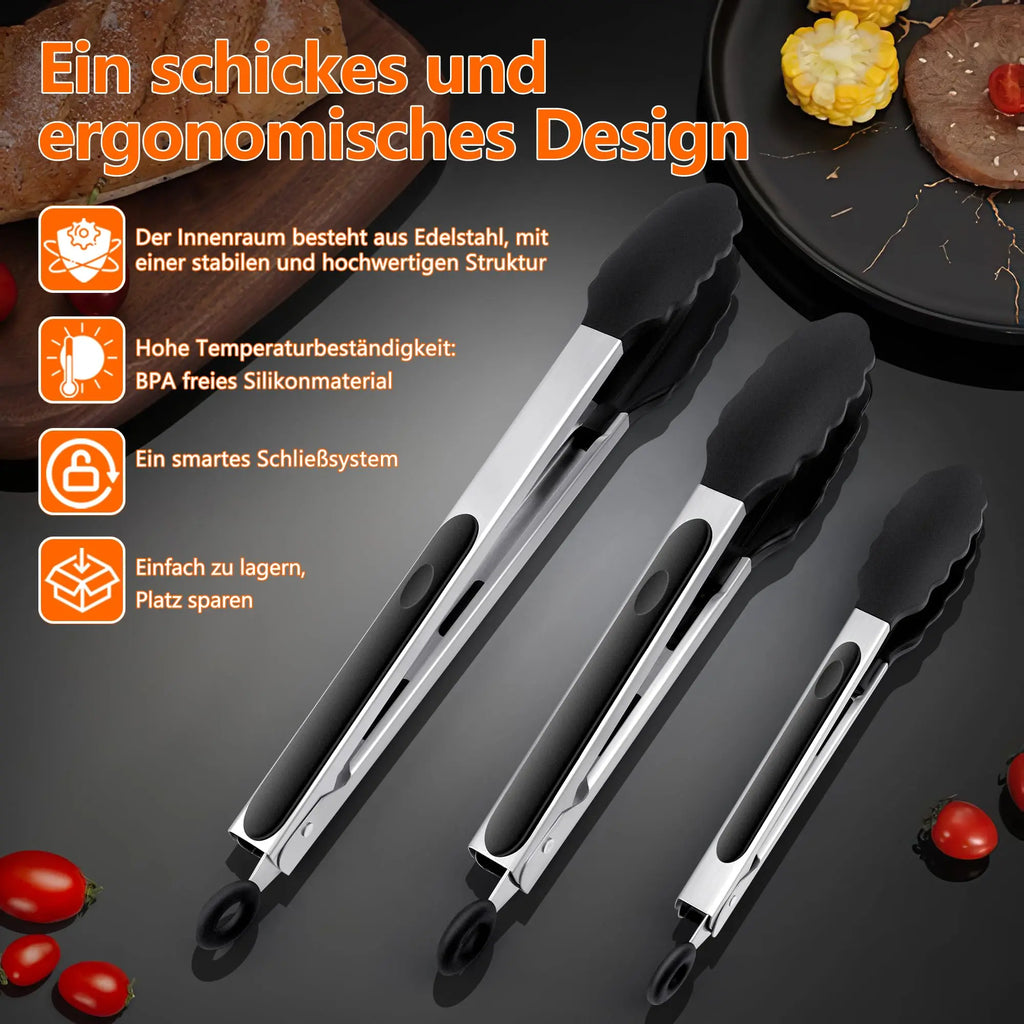 Silicone Food Tongs Heat Resistant Stainless Steel Kitchen Clip Non Slip for Home Kitchen Restaurant BBQ Outdoor Camping Steak