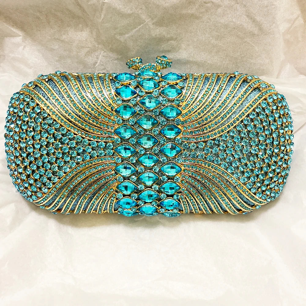 Hollow Out Green Rhinestone Crystal Evening Party Bags Gold Metal Clutch Female Wedding Purses Diamond Handbags Money Clutches