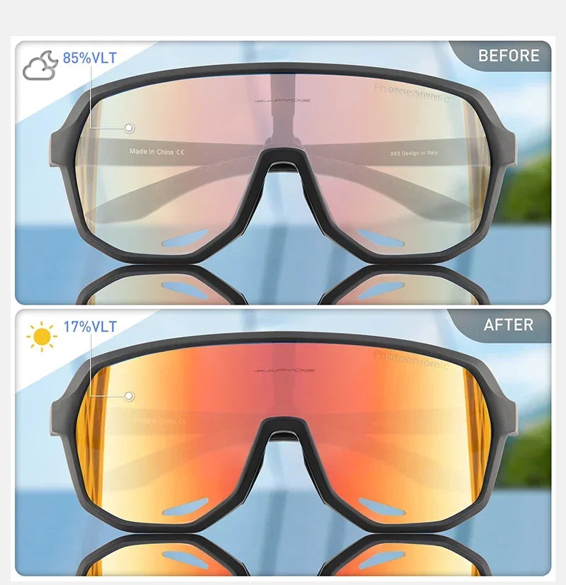 Photochromic Cycling Sunglasses Kapvoe Women Man Luxury Gold Glasses Driving Fishing Fashion Travel Golf Women Bike Goggles