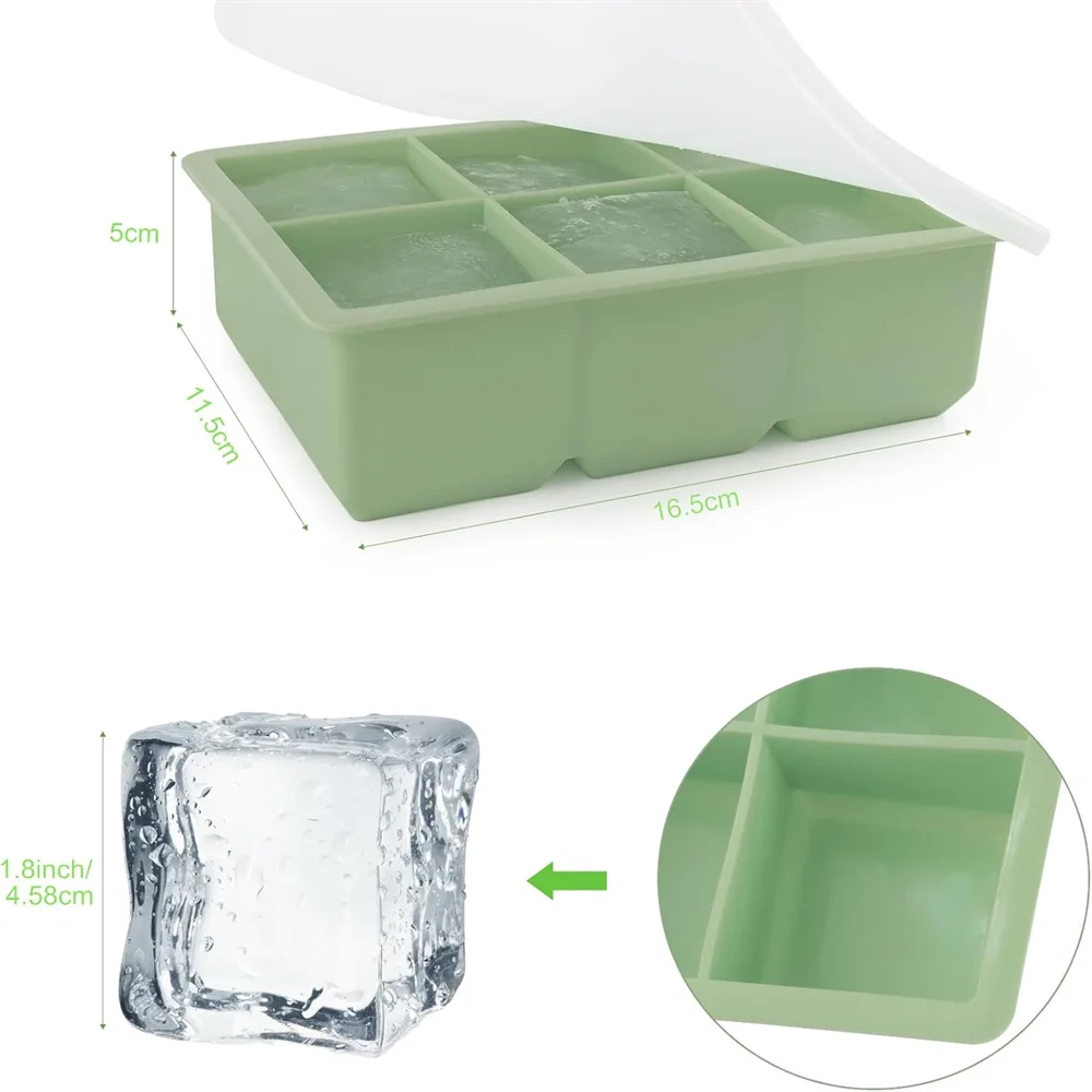 Large Ice Cube Tray with Lid,Stackable Big Silicone Square Ice Cube Mold for Whiskey Cocktails Bourbon Soups  Treats,BPA Free