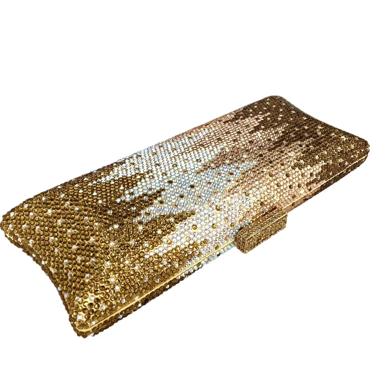 Boutique De FGG Graident Golden Women Long Evening Bags Formal Dinner Crystal Clutch Purses Bridal Rhinestones Clutch Handbags