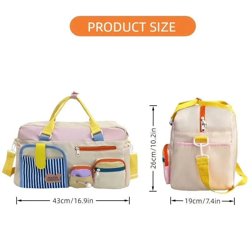 Large Capacity Color Block Travel Duffel Bag,Portable Overnight Duffel Bag,Sport Fitness Tote Bag