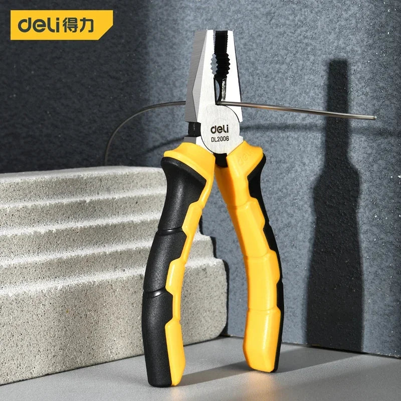 Deli 6/7/8 Inch Linesman Pliers Combination Pliers with Wire Cutter for Twisting Cutting Wires and Clamping Screws Crimping Tool