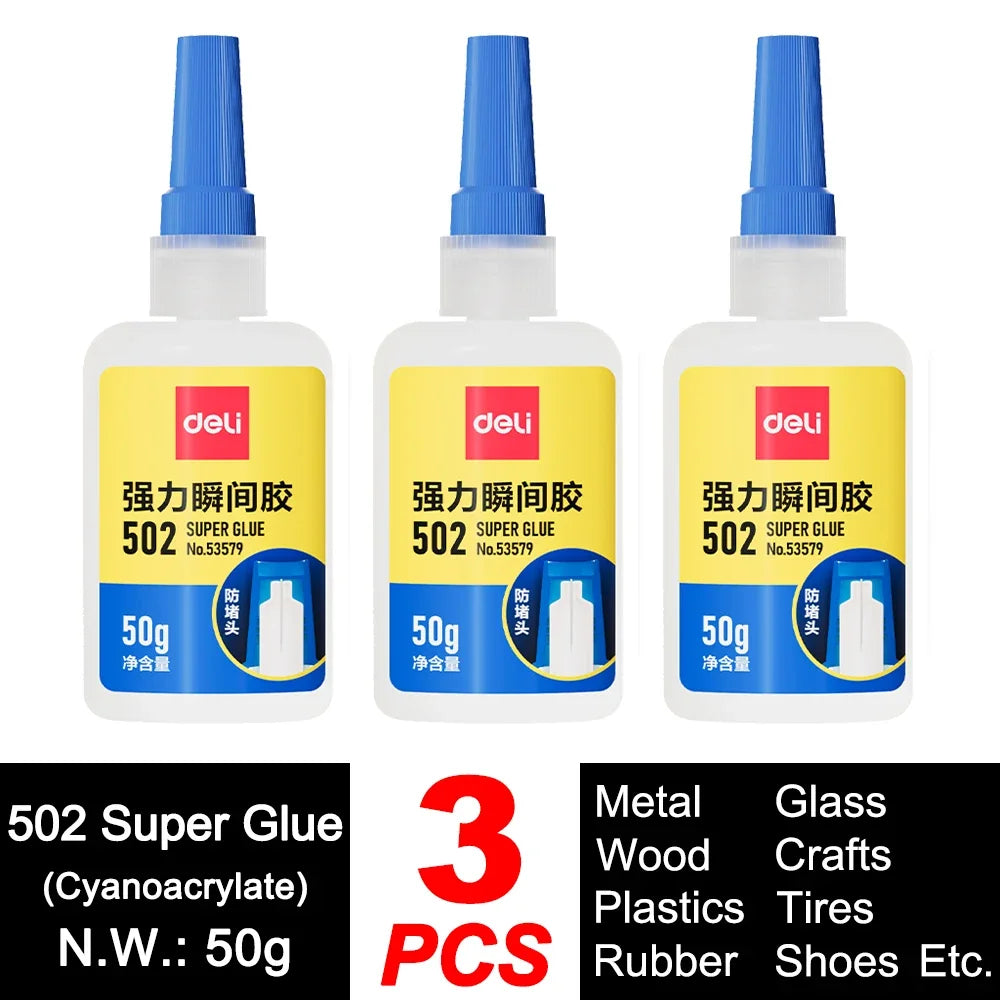 Deli 502 Professional Super Glue Cyanoacrylate – Fast Instant Adhesive for Hardware Metal Wood Cars Craft Hobby Seconds Bond
