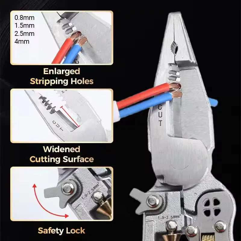 8-in-1 Multi-function Wire Stripper Electricians Voltage Testing Cable Cutting Scissors Crimping Pliers