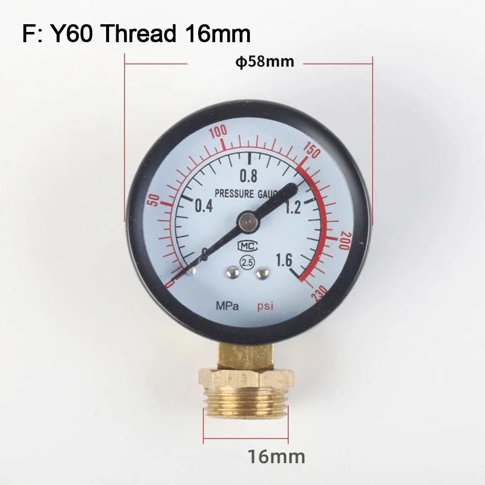 Pressure Gauge Y60 0-1.6Mpa 0-230PSI Pool Filter Water Pressure Gauge Meter For Air Compressor Air Pump Parts Pressure Gauge