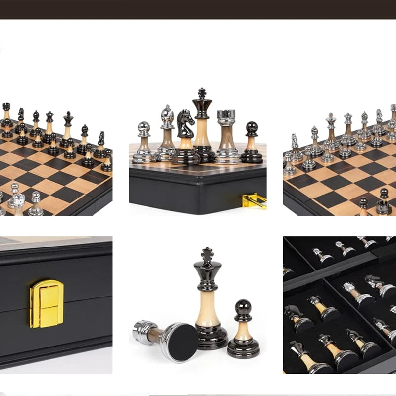 Chess set 45cm/ 17.7-inch Eewood large solid wood chessboard, high-end electroplated + acrylic chess piece king 9cm high