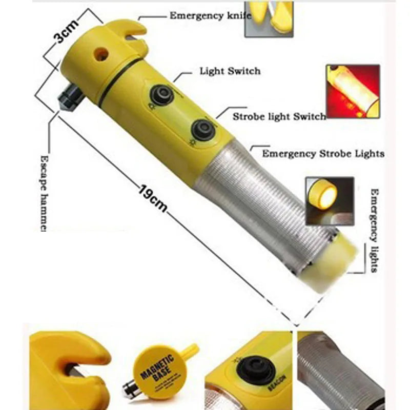 Multiple Functional Car Safety Hammer Emergency Hammer With Car Glass Breaker  Seat Belt Cutter Flashlight Car Rescue Tool