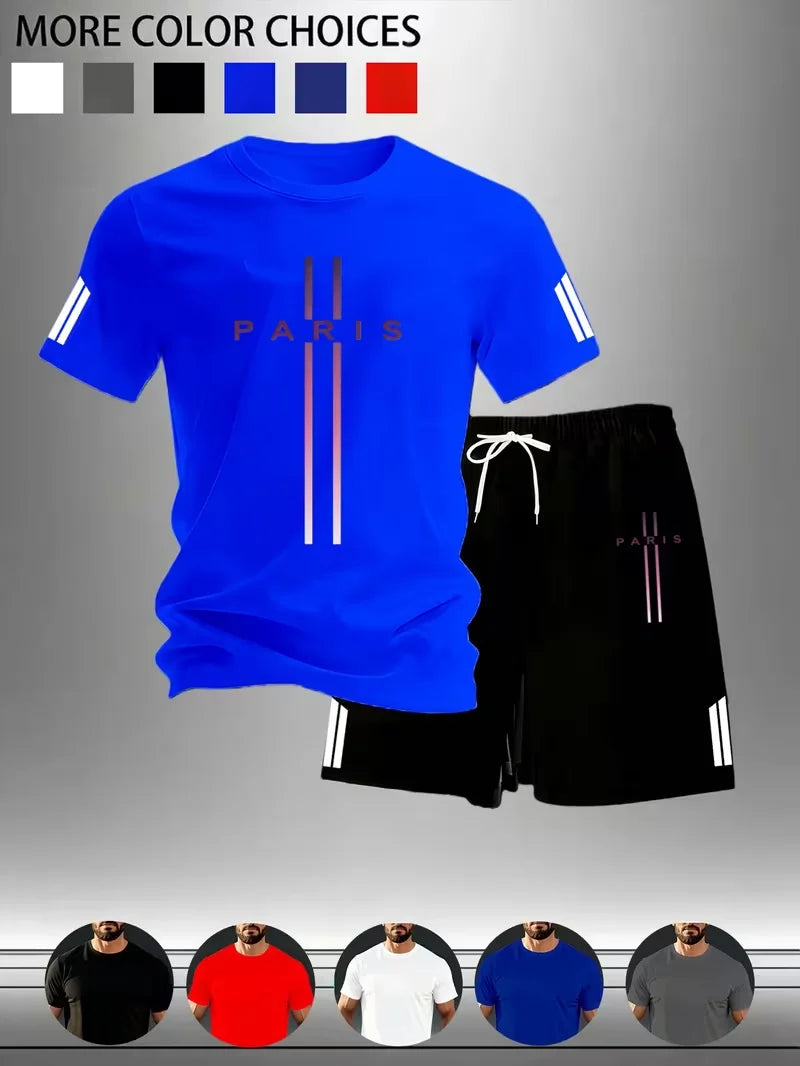 New Urban Trend: Men's Breathable Summer Sports Suit, Short Sleeves and Lightweight Quick-Drying Shorts,Comfortable and Trendy