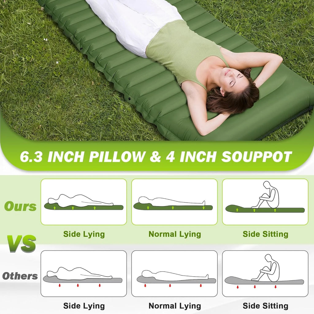 Extra Thick 4 Inch Camping Sleeping Pad Outdoor Camping Self-Inflating Mats Spliceable Hiking Fishing Sleeping Pad