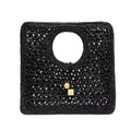 Interlocking-closure Tote Bag Women Black Flat Woven-raffia Luxury Designer Handbag New Gold Metal Rond-carré Charms Female Bags