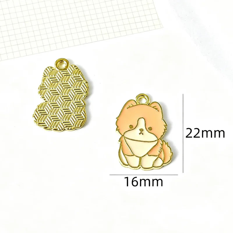 10pcs Drip Oil Alloy Small Animal Kitten, Puppy, Little Rabbit Pendant DIY Necklace Bracelet Earrings Phone Chain Pendant