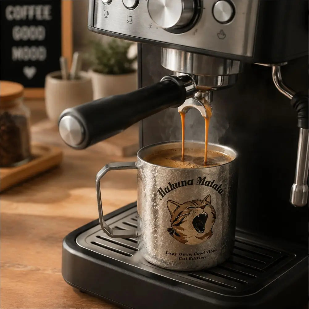 Titanium Mug Double-Layer Anti-Scald Titanium Cup Camping Coffee Cup 450ml Cat and Dog Themed Couple's Cup