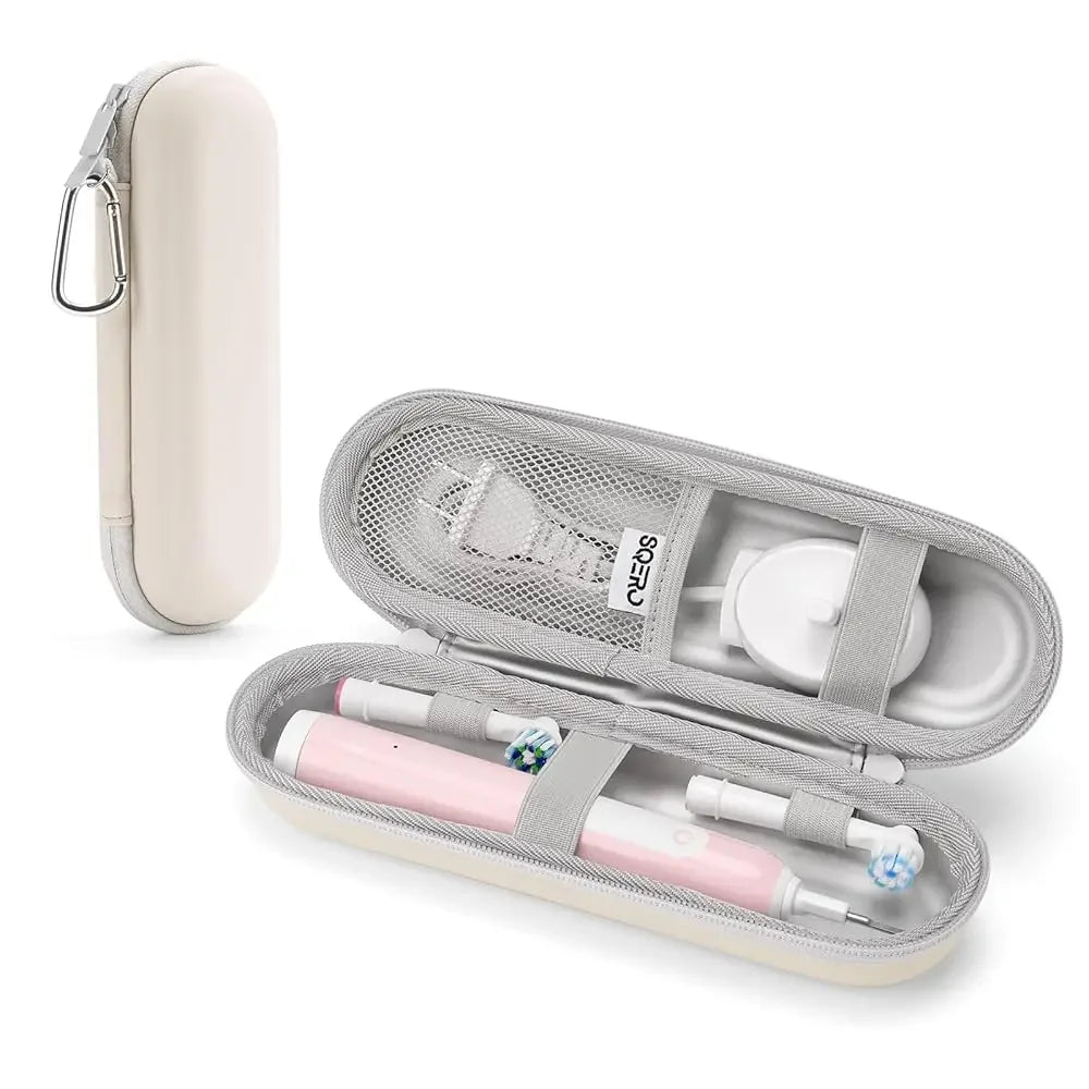 Waterproof Toothbrush Case for Oral-B/Philips - Secure Elastic Straps and Breathable Mesh Storage, Compact PU Travel Organizer