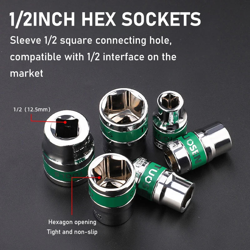 8-22mm 1/2 Inch Metric Hex Short Sockets High-carbon Steel Ratchet Wrench Sleeves High Hardness Impact Short Socket for Repair