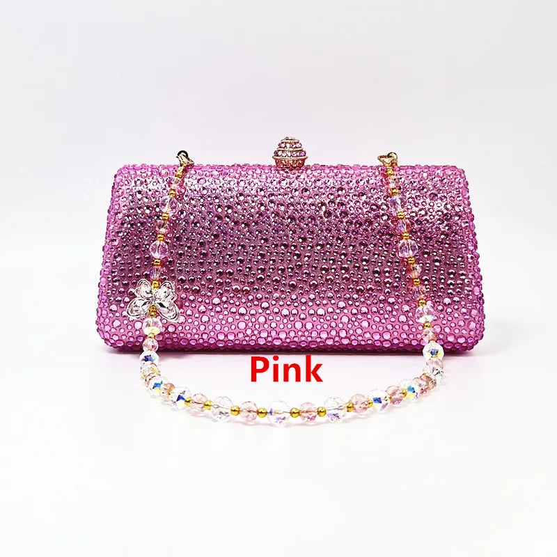 Luxury Ladies Clutch Evening Bag Crystal Rhinestone Butterfly Bag Chain Wedding Party Golden Wallet Christmas Gift Shiny Handbag