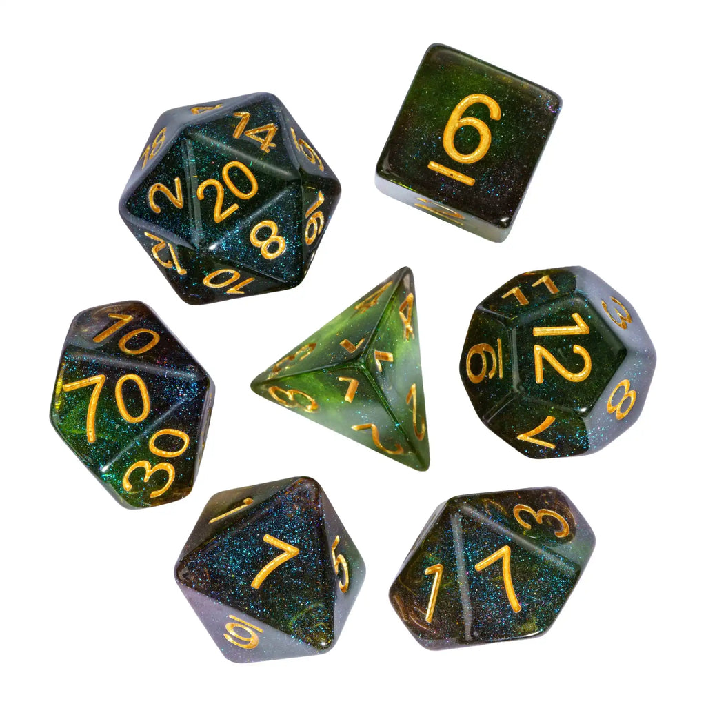 Cusdie Two-tone DND Dices 7 Resin Glitter D&D Dice D4 D6 D8 D10 D% D12 D20 Polyhedral Dice Set for Role Playing Board Games
