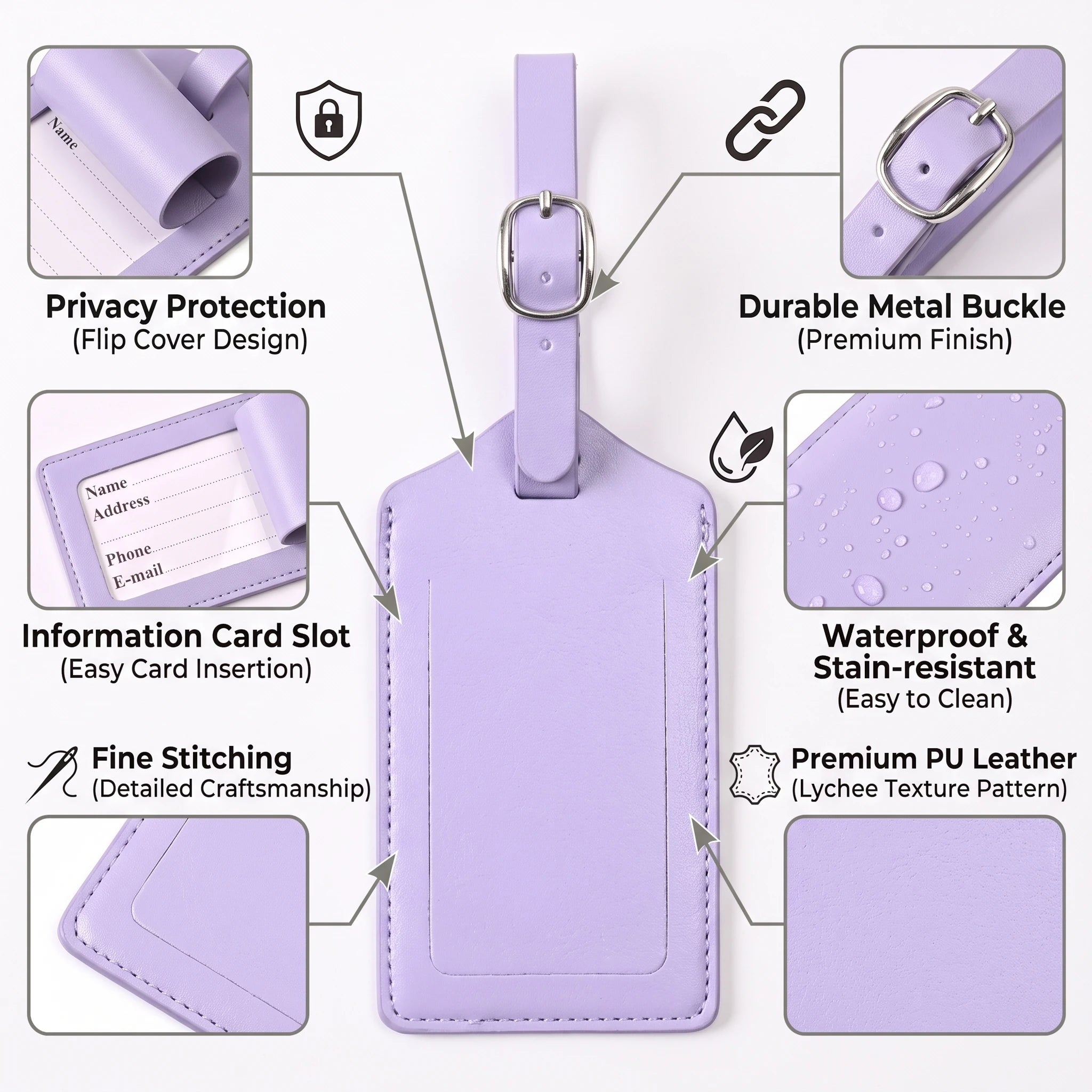 3/5/8/10PCS PU Leather Privacy Luggage Tag Adjustable Metal Buckle Anti-lost Suitcase ID Name Label Colorful Travel Baggage Tags