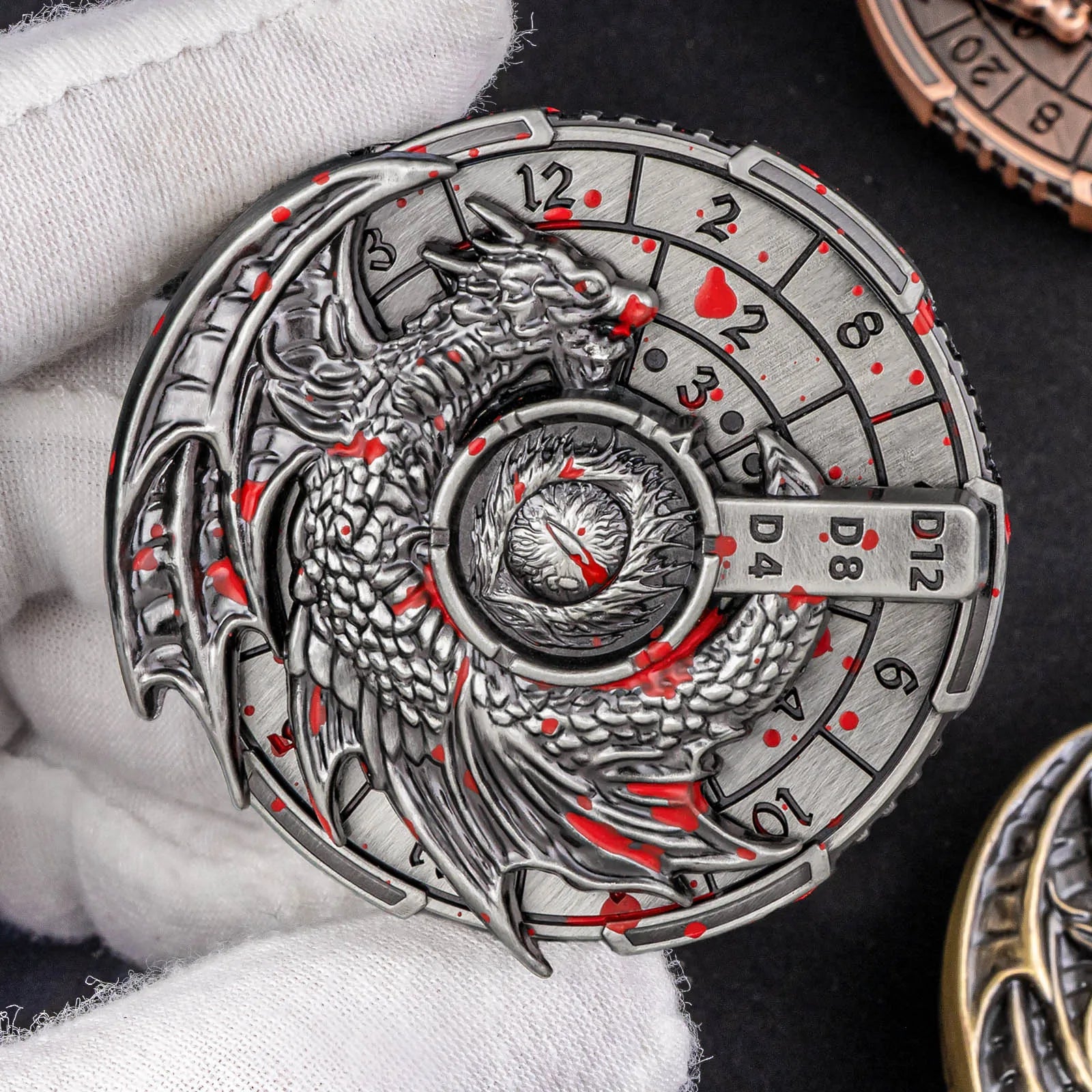 DND 7 in 1 Spinner Dice Set D&D, Metal Roulette Dragons D and D Dice, RPG Polyhedral Dungeons Role Playing Gaming Dice, Red