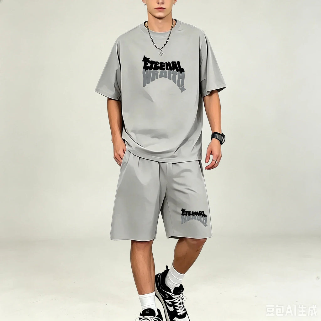 Best Selling Men T‑Shirts Sets 2‑Piece Outfit Short‑sleeve Tops With Drawstring Shorts Sets Casual Sport T‑Shirts Sets Plus‑Size