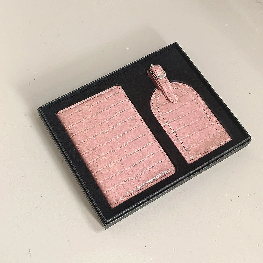 Fashion Crocodile Pattern Leather Passport Holder Custom Name Travel Luggage Tag Engrave Initials Retro Luxury Card Holder Gift