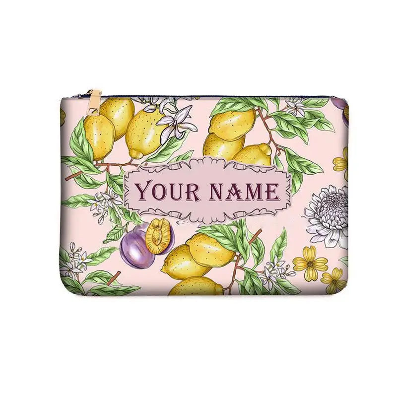 Graceful Customizable Name Women's Canvas Clutch Makeup Bag Purse Party Weekend Vacation Travel Cosmetic Bag Mobile Pouch Wallet
