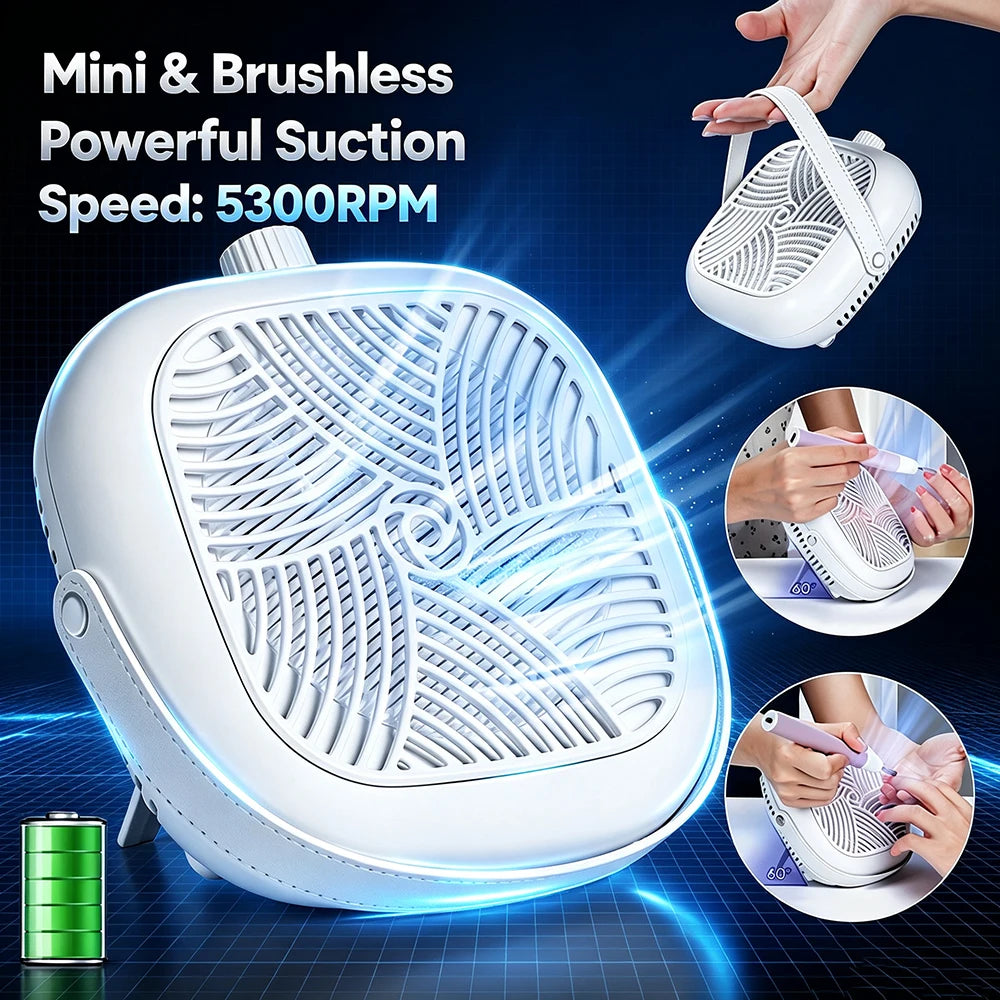 5300RPM Turbine Brushless Nail Dust Vacuum Flat Upright Dual Use Foldable Nail Dust Extractor with Removable Filter Vacuum Fan