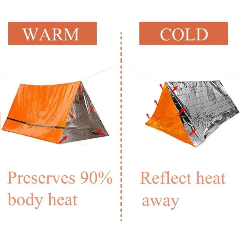 2 Person Emergency Shelter Survival Tent Kit Mylar Tube Tent Sleeping Bag Waterproof Outdoor SOS Thermal Blanket Reusable
