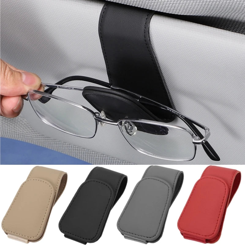 Sunglasses Holder for Car Sun Visor Leather Eyeglass Holder Ticket Card Clip Magnetic Car Glasses Holder Car Visor Accessories