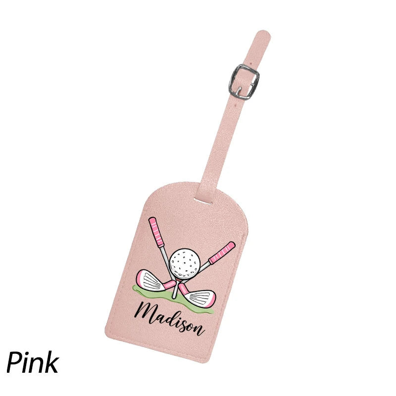 Custom Golf Luggage Tag Synthetic Leather Name ID Label with Privacy Flap Sporty Style Perfect for Suitcases Backpacks Gym Bags
