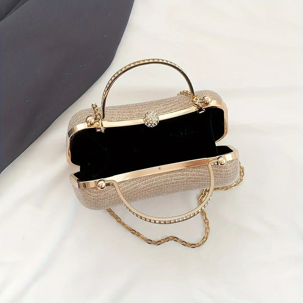Shiny Mini Evening Bag, Rhinestone Chain Purse, Luxury Glitter Banquet Handbag, Perfect For Party, Wedding, Prom, Dinner/Banquet