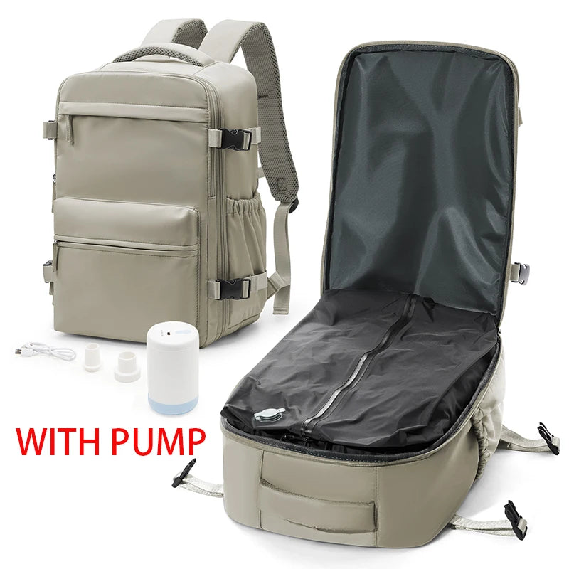 Vacuum Compression Backpack with Pump, Wizzair Easyjet Cabin Bag Travel Backpack for Women Men, Airplane Hand Luggage Laptop Bag