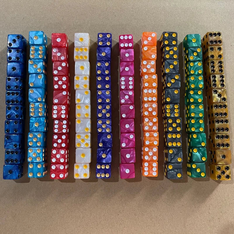 10Pcs/set 16MM Square Angle Pearl Pattern Dice with Large Hole Count Color Set Marble Sulfur Pattern