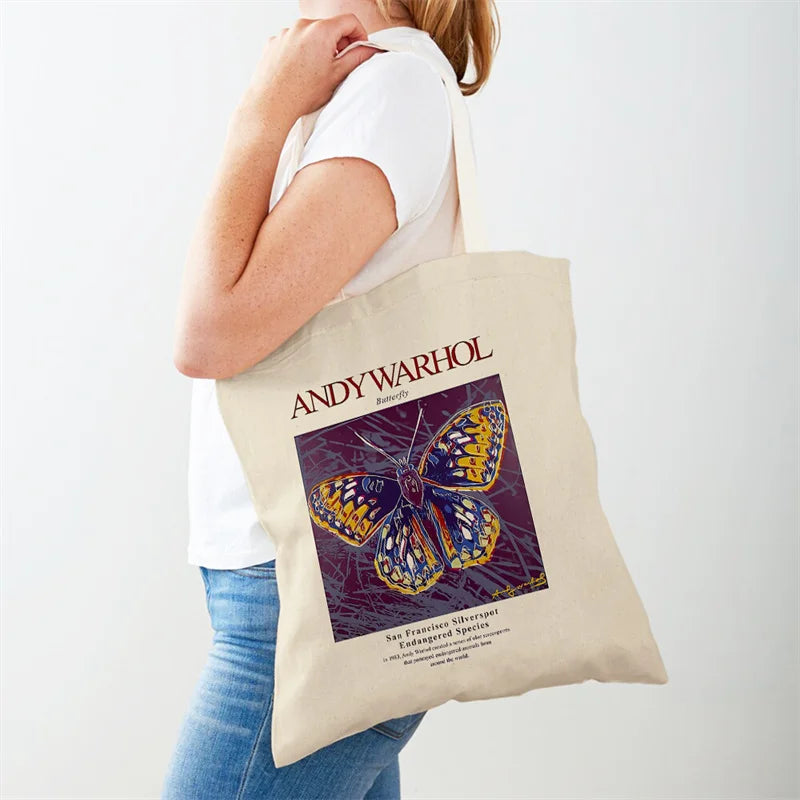 Vintage Art Andy Warhol Women's Shoulder Bag Eco Shopping Bag Casual Women Canvas Tote Flower Abstract Printing Handbag Gift