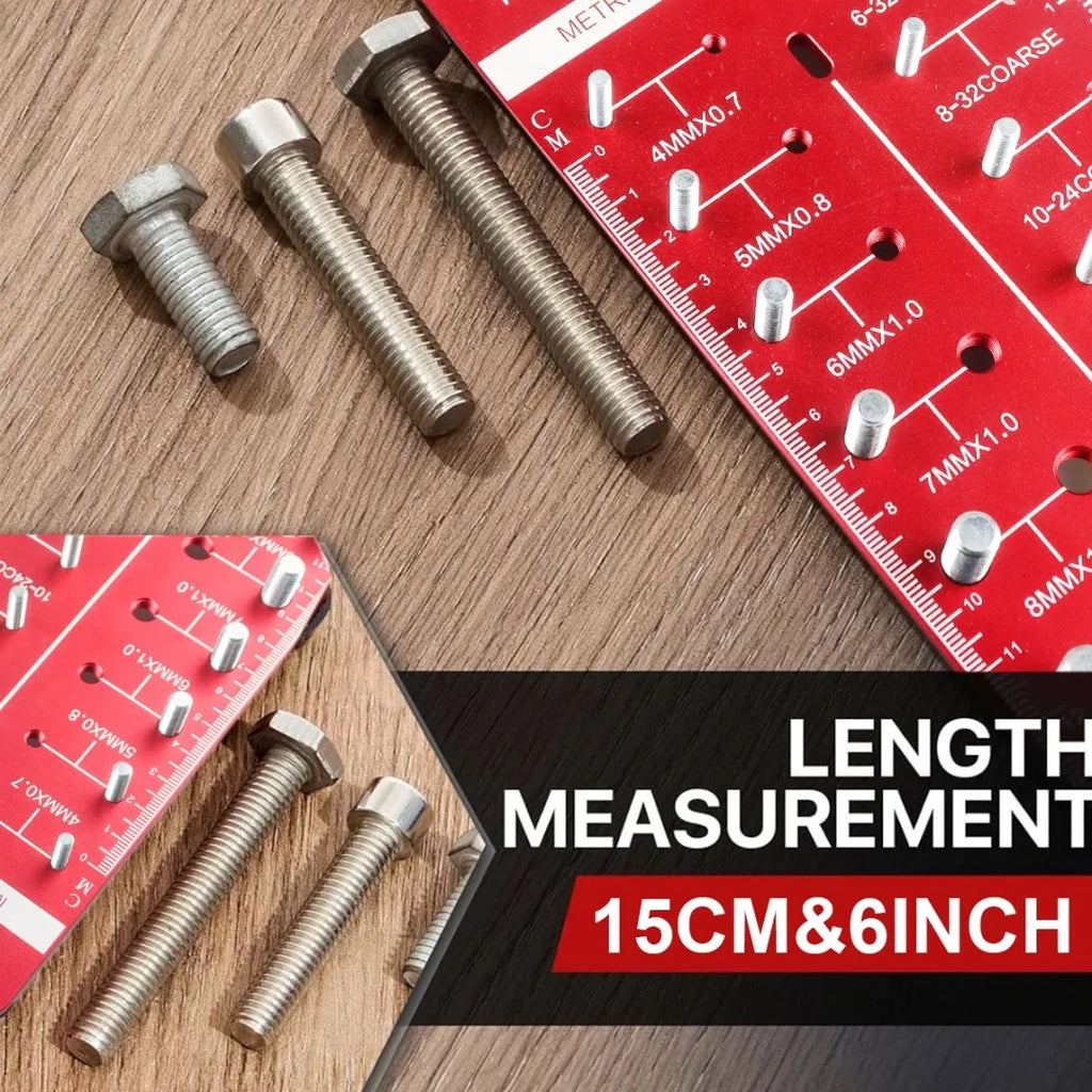 Thread Checker – Rustproof Nut and Bolt Identifier Gauge with SUS304 Bolts & 6061 Aluminum Base – for Metric & Standard Thread