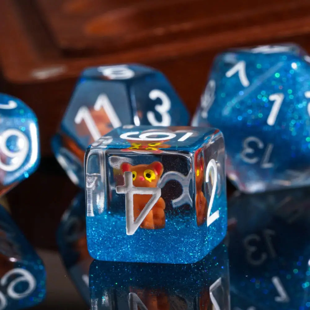 Cusdie Animal DnD Dices Cute Resin 7Pcs Various D4 D6 D8 D10 D% D12 D20  Polyhedral Dice Set for D&D Role Playing Board Games