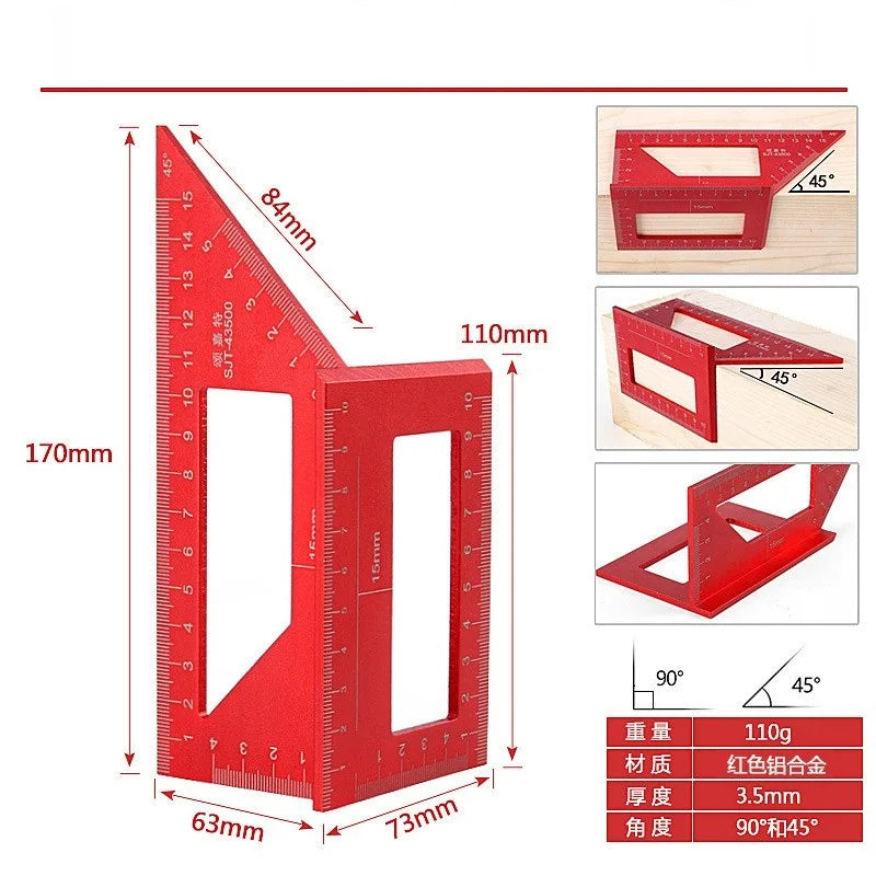 Multi-Functional Woodworking Ruler Measuring Tool for Carpentry 45 90 Degree Angle Combination Ruler T-Shaped