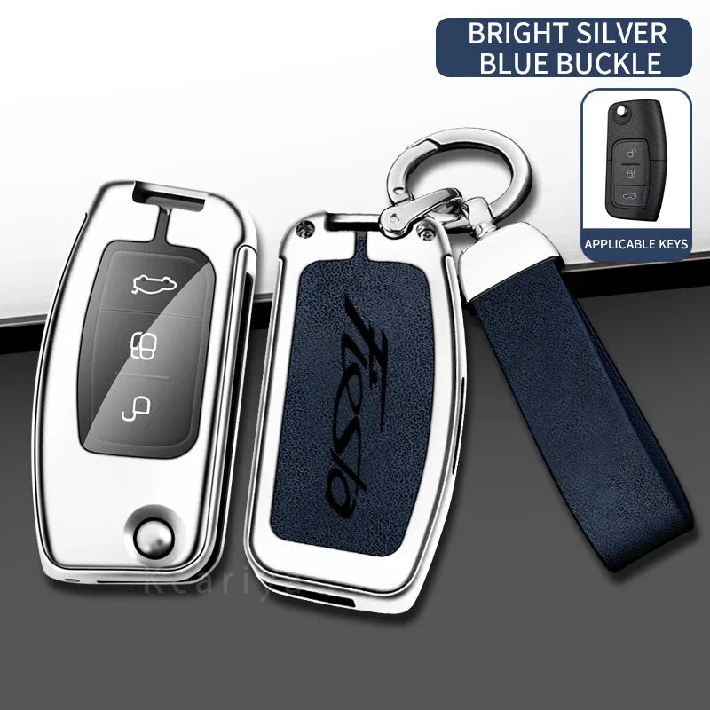 New Auto TPU Zinc Alloy Key Case Bag For Ford Fiesta Logo Car Key Chain Car Metal Key Shell Car Interior Decoration Accessories