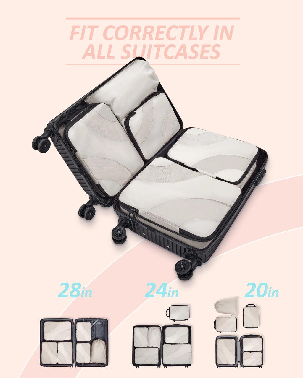 BAGSMART 6 Set Compression Packing Cubes for Travel Lightweight Suitcase Organizers Bag Set Travel Cubes for Luggage